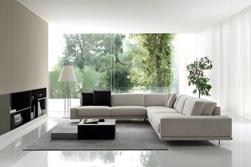 Modern Minimalist Living Room Interior with Sleek Furniture