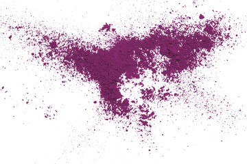 Dark purple powder isolated on transparent background.