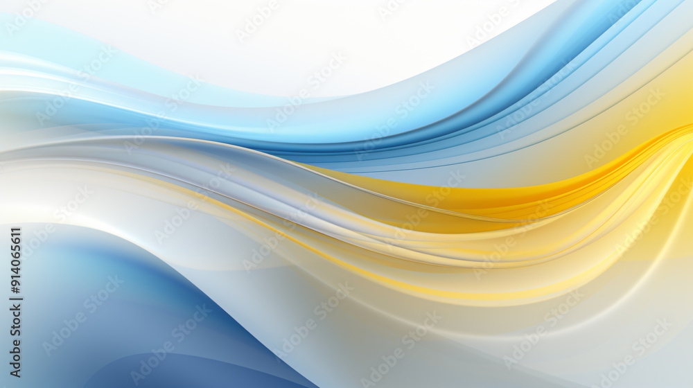 Poster an abstract design featuring smooth waves in blue and yellow tones, creating a calming and fluid vis