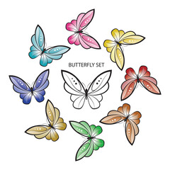 vector set of butterflies with various coloring examples
