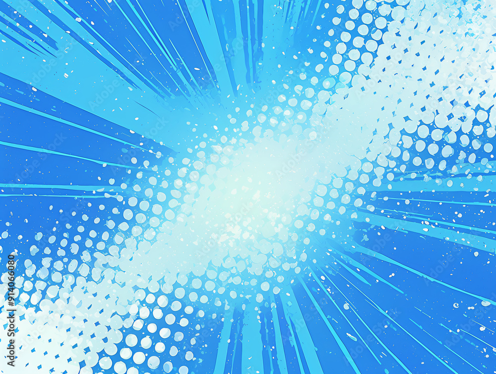 Poster a dynamic graphic design featuring bold blue rays and halftone patterns, creating an energetic visua