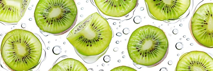 Fototapeta premium Seamless kiwi fruit cut slice pattern background