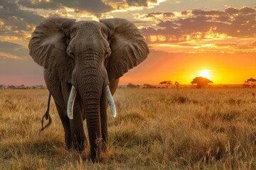 Elephant at sunset in Kenyan national park