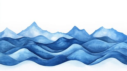 Fototapeta premium 3D Watercolor Blue Waves with Bold Outlines: Stunning Abstract Art