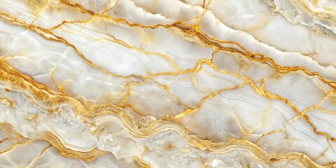 Luxurious onyx marble featuring golden veins, showcasing a white-gold natural texture, abstract white, gold, and yellow hues, with a high-gloss finish, ideal for digital wall tiles.