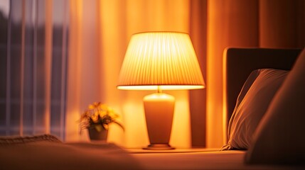 A bedside lamp casting a soft light in a serene bedroom, perfect for reading or unwinding before sleep.