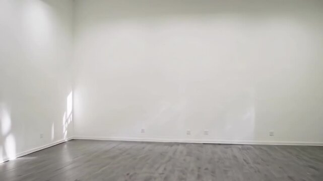 A spacious, empty room with white walls and wooden flooring