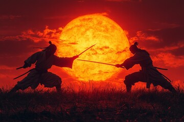 Fierce Ninja Duel at Sunset