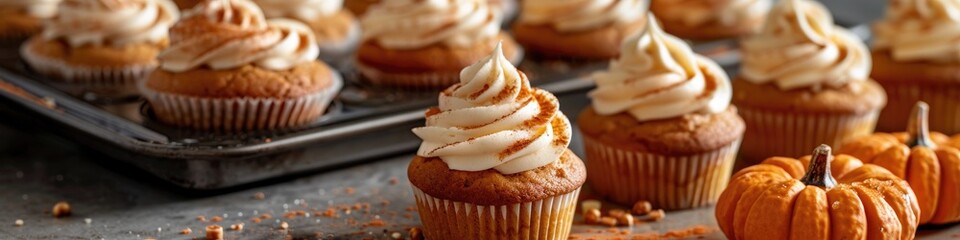Tray of Pumpkin Spice Cookies and Cupcakes with a Tempting Treat in the Foreground