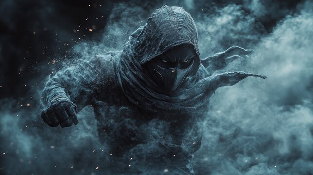 Ninja Silently Wielding Katana in Shadows