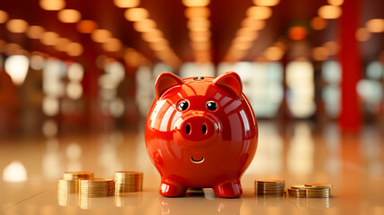 Obraz premium 3D piggy bank on red