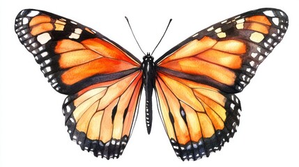 Fototapeta premium Realistic 3D Watercolor Monarch Butterfly in Orange and Black - Download