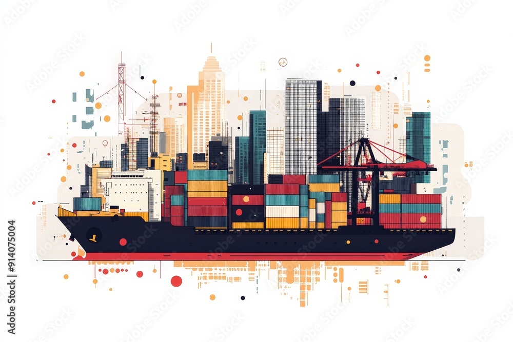 Poster streamlined import-export operations with shipping logistics and global trade icons minimalist creat