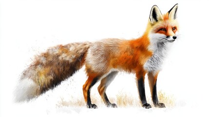 Obraz premium 3D Watercolor Orange & Brown Fox with Fluffy Tail - Stock Image