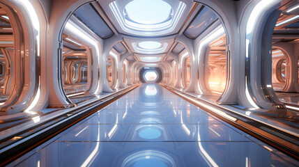 3d render interior futuristic hallway