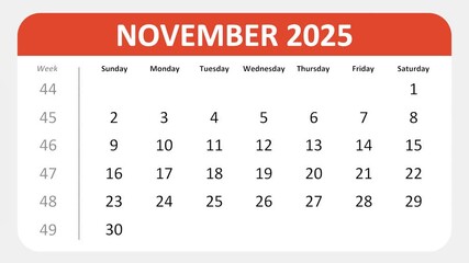 November 30, 2025: Animated 2025 planner showcasing November calendar, highlighting November 30th with space for tasks, notes, and to-do lists.