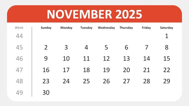 November 30, 2025: Animated 2025 planner showcasing November calendar, highlighting November 30th with space for tasks, notes, and to-do lists.
