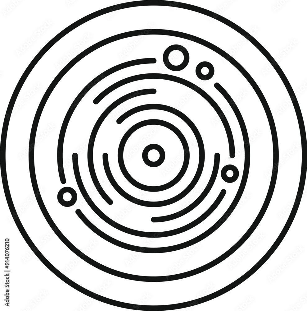 Poster simple line drawing of a solar system model with planets orbiting around the sun