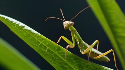 praying mantis on green leaf