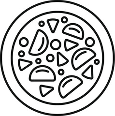 Round plate with delicious soup with sliced vegetables for menu or recipe book