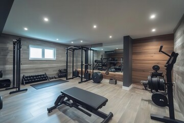 Home gym under construction, fitness lifestyle, modern equipment, sleek design, health and wellness