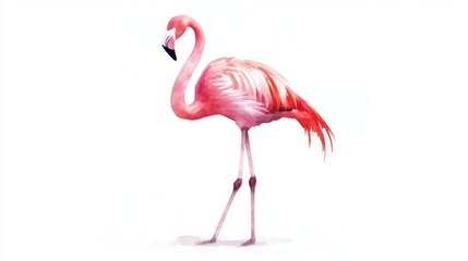 Pink Flamingo Watercolor Illustration - Standing on One Leg - Isolated Clip Art