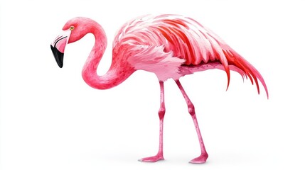 Obraz premium 3D Watercolor Pink Flamingo with Bold Outlines - Isolated Illustration
