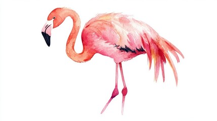 3D Watercolor Pink Flamingo with Bold Outlines - Isolated Illustration