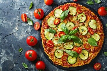 Zucchini crust pizza with space for toppings top down view