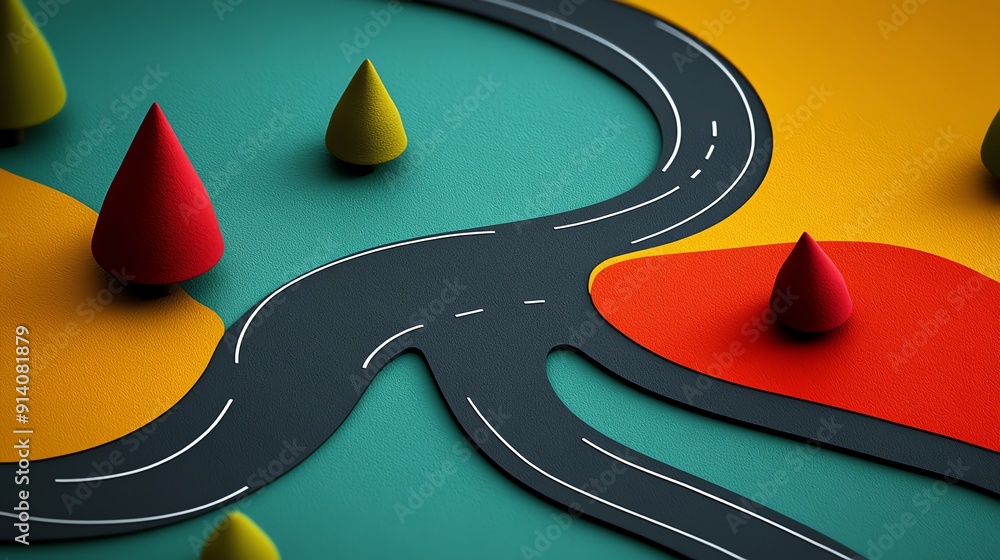 Poster Business plan flat design front view roadmap to success theme water color Complementary Color Scheme