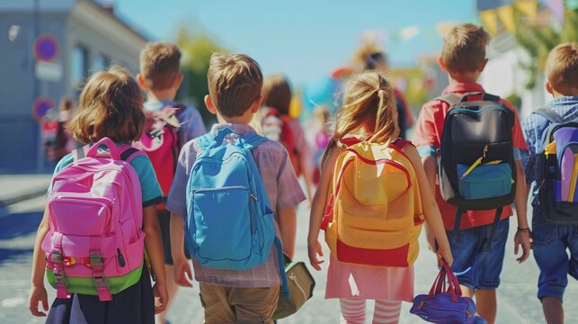 enfant avec leur cartable pour la rentr&eacute;e scolaire, ia g&eacute;n&eacute;rative