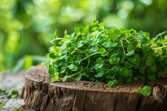 Fresh green watercress on wooden background Healthy organic cress leaves Watercress for eating