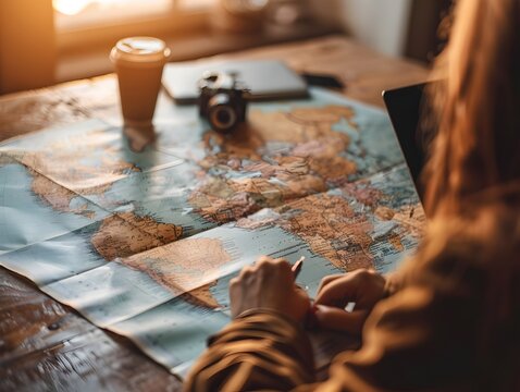 Couple Planning Dream Vacation with Travel Brochures and Laptop Financial Concept for Budget and Savings