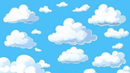 Fototapeta premium Cute cartoon white clouds against a blue sky, adding a fun and lighthearted touch.