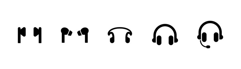 いろいろなタイプのイヤホンのベクターアイコンセット