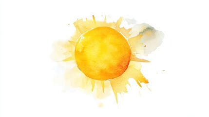 3D Watercolor Yellow Sun with Bold Outlines -  Stock Image