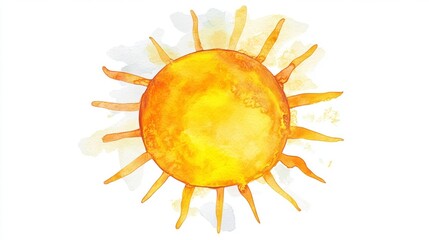 3D Watercolor Yellow Sun with Rays & Bold Outlines - Digital Art Download
