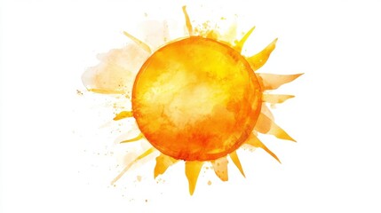 3D Watercolor Sun Illustration - Yellow with Bold Outlines -  Download