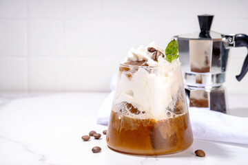 Latte coffee summer cocktail. Cold brewed iced cappuccino coffee