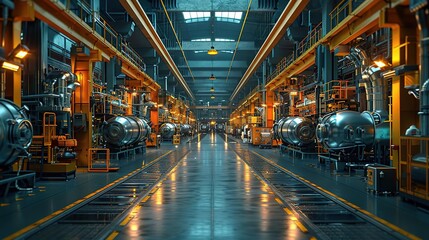 Obraz premium Industrial Factory Interior with Machinery and Equipment
