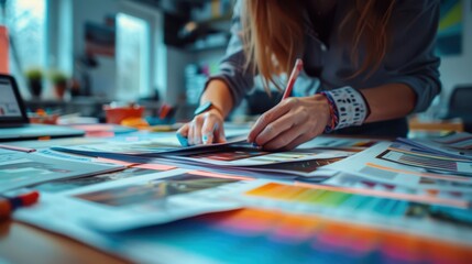 Creative professional working on colorful design project in modern office