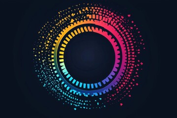 Abstract circular pattern with colorful gradient pixels on dark background