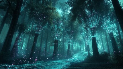 Fototapeta premium Digital Forest with Branching Trees: A Surreal Artwork