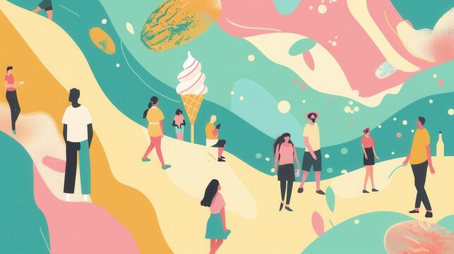 Flat vector abstract vector poster with theme of hot summer and ice cream