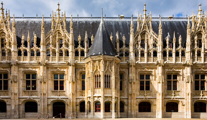 ROUEN, NORMANDY, FRANCE, facade of the "Palais de Justice", neo-Gothic courthouse, formerly known as the Exchequer of Normandy, or the Parliament of Normandy