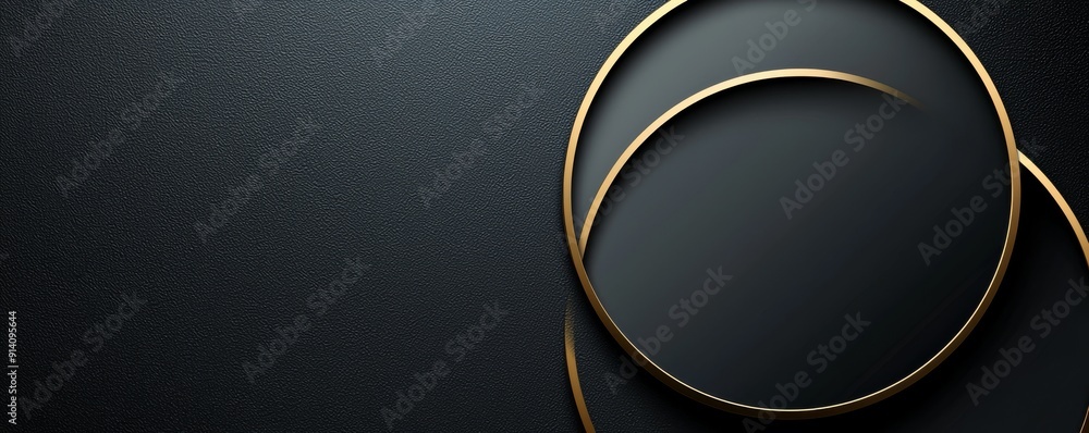 Poster elegant design with overlapping gold and black circles on textured background
