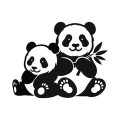 Panda vector illustration silhouette with black and white 