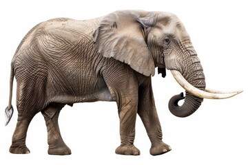 Fototapeta premium Isolated large African male elephant with long ivory tusks