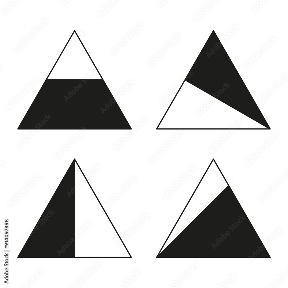 Poster triangle icon set. black and white. geometric patterns. vector shapes.