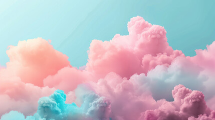 Fototapeta premium Vibrant pastel-colored clouds create a dreamy and surreal atmosphere against a clear sky, offering a perfect backdrop for creative projects.